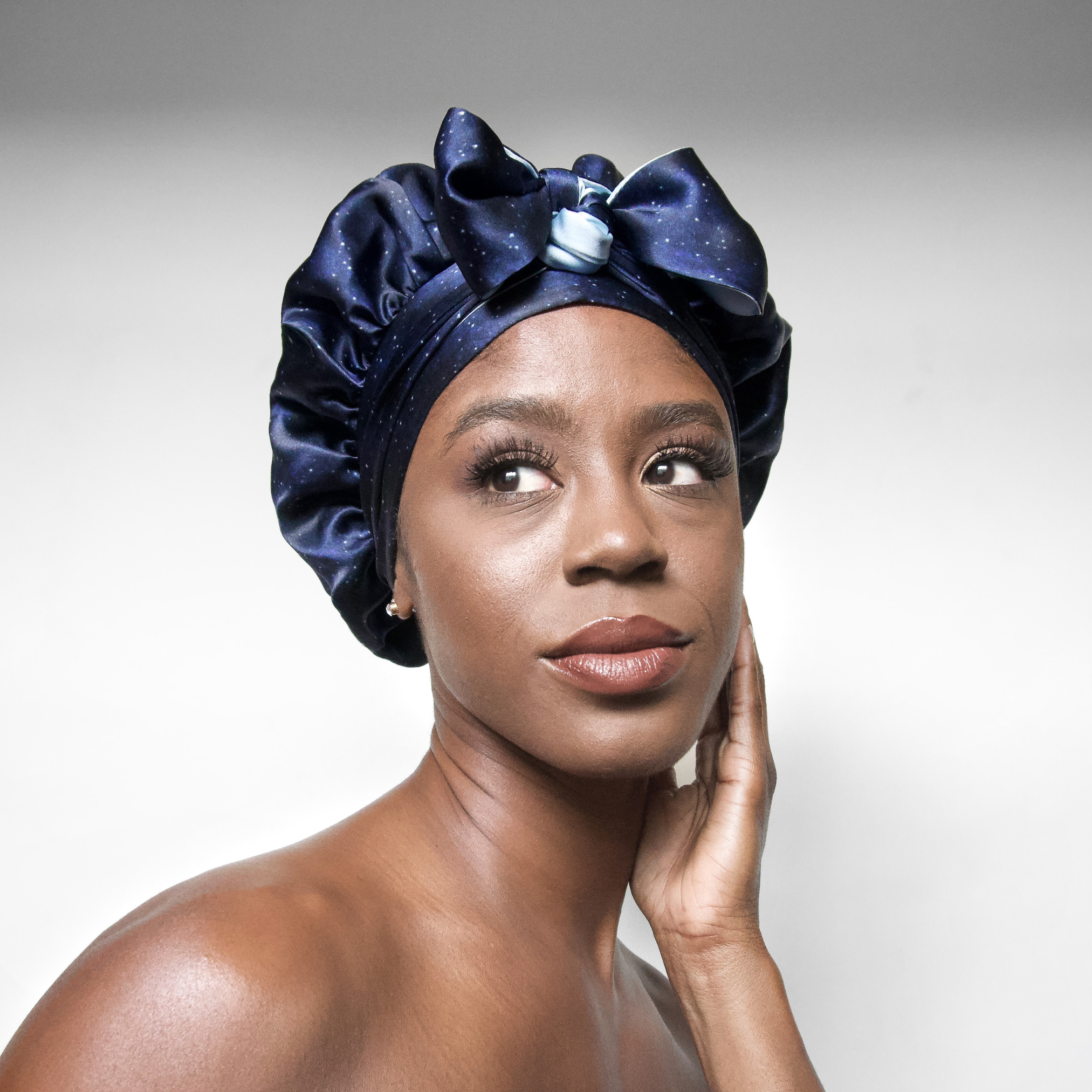 Nochka - Wholesale Slaapmuts - Dames - Midnight Print Omkeerbare Muts met Strikjes5