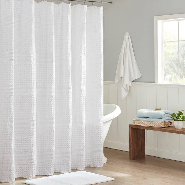 Olliix - Wholesale Shower Curtain - Medium Weight Waffle Weave Cotton Shower Curtain, White