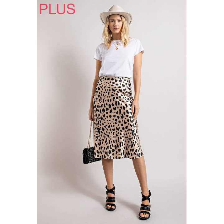 Sweet Generis - Wholesale Skirt - Women's - Plus Satin Midi Skirt with Elastic Waist - Side Zipper4