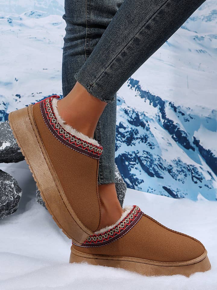 Suhkasana – Botas para a neve – Mulher por atacado – Botas de neve forradas em camurça com estampa contrastante castanha34