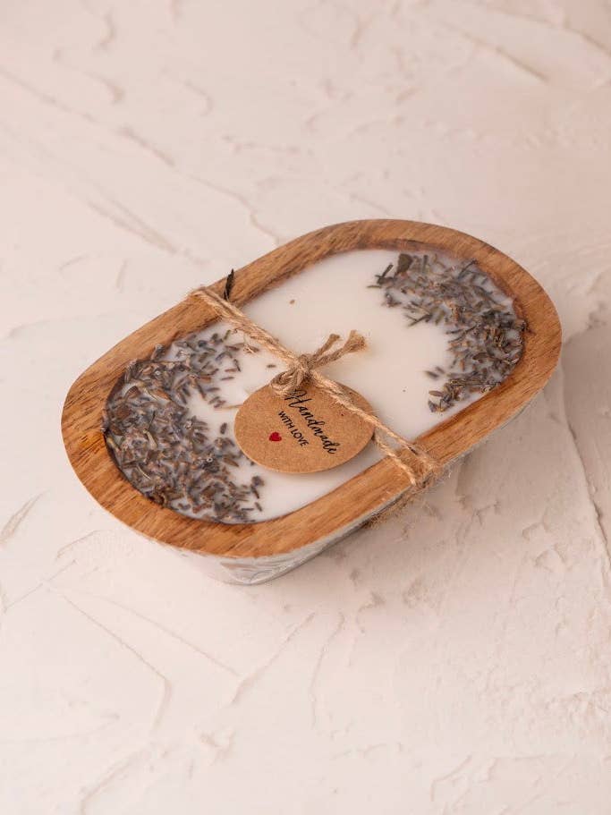 Lavender Wooden Doughbowl Candle for wholesale by Danla