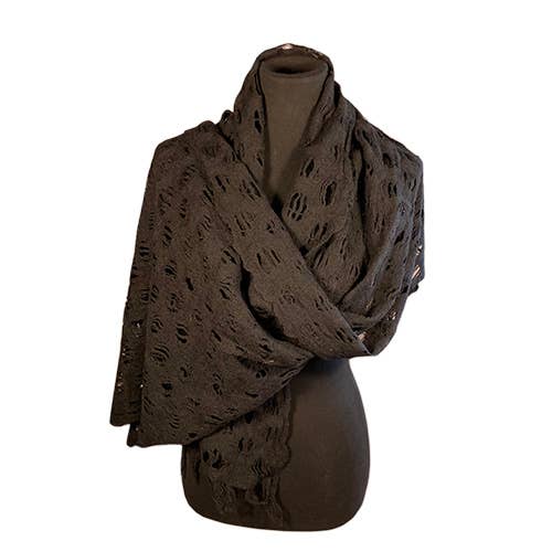 Sjal, Merino Öppen Weave Sjal, Svart SLK153/BK för wholesale av World Treasure Trading