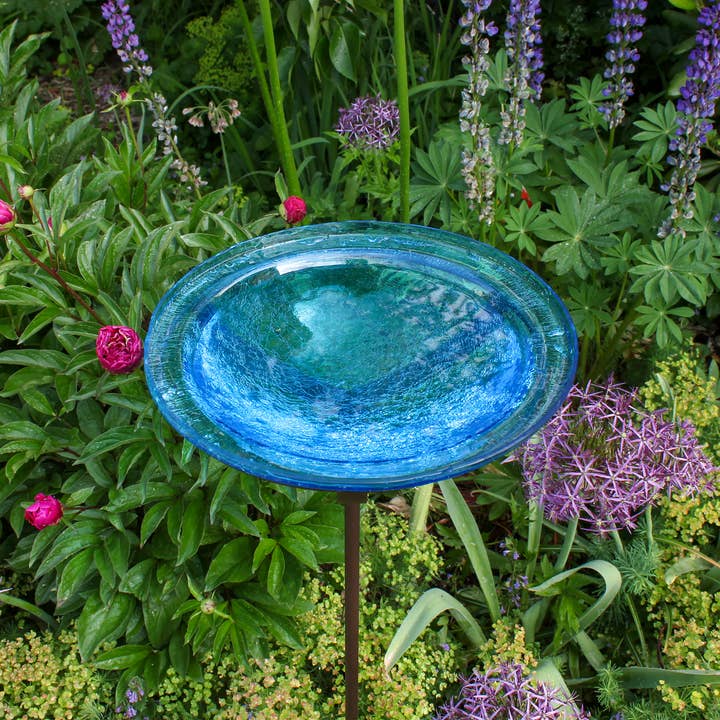 ACHLA Designs - Wholesale Bird Bath - 12" Teal Bowl, Cradle & Stake2
