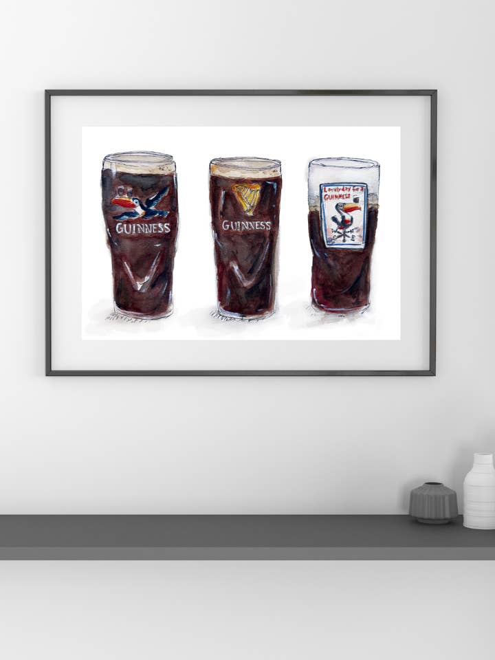 3 Pints of Guinness Watercolor Print – Irish Pub Wall Art for wholesale by KEC Paints