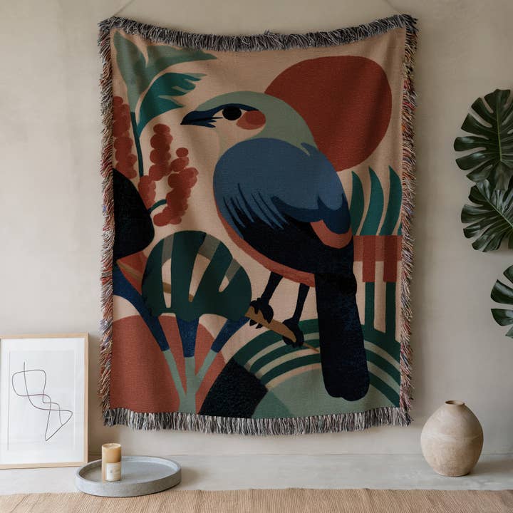 Modern Jungle Bird-filt – Djärv Botanisk Statement-inredning för wholesale av CasaIuliia