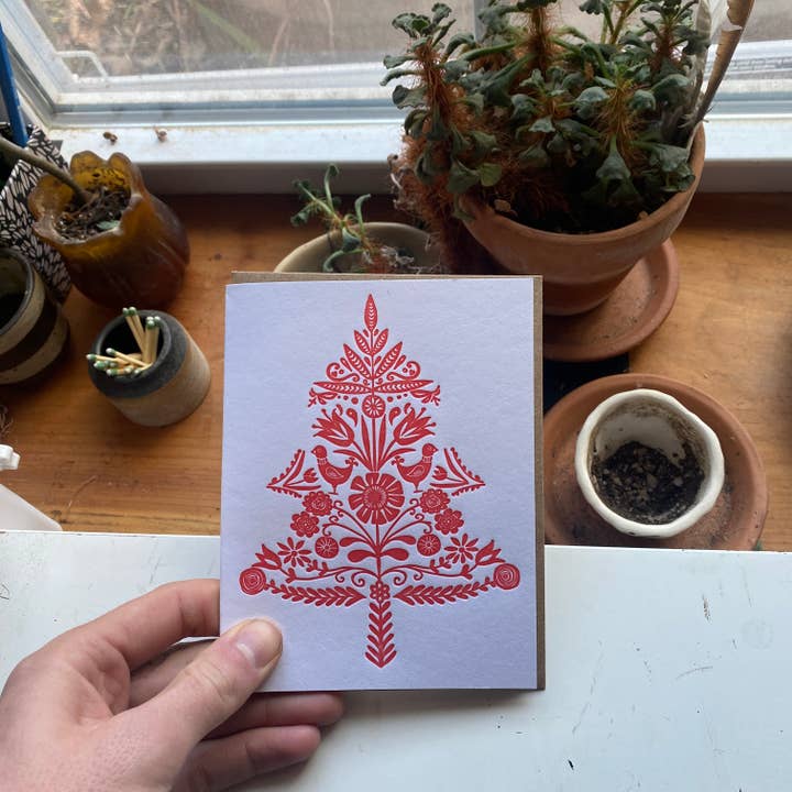Ratbee Press – wholesale Christmas card – Red Tree Letterpress Christmas Card2