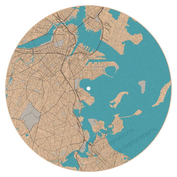 Boston, MA Map, Premium Cork Turntable Mat for wholesale by Analog Restorations