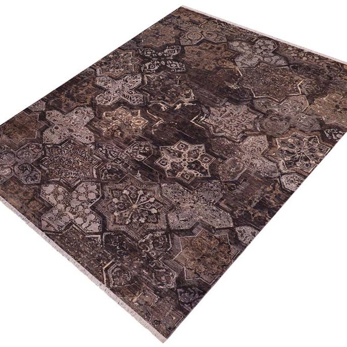 Eclectic Ziegler Lam Gray/Brown Wool&Silk Rug - 7'9'' x 9'7'' for wholesale by Arshs Fine Rugs