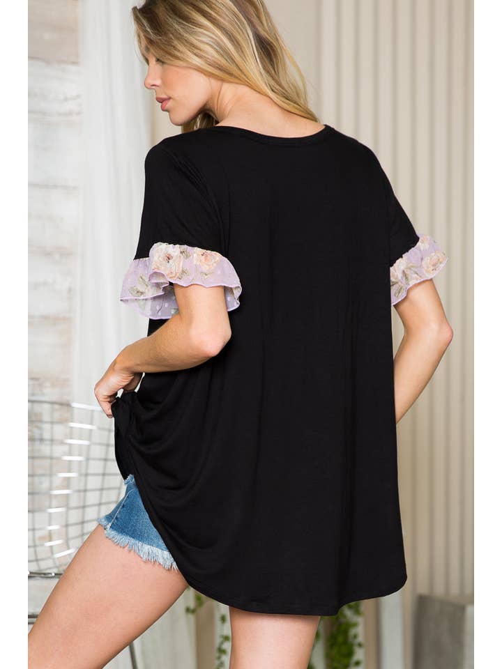 Orange Farm Clothing - Vendita all'ingrosso Tunica - Donna - Manica con volant e scollo a V a contrasto -2 colori2