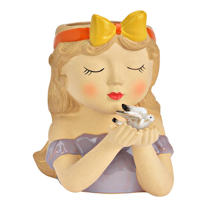 Vaas Meisje met vredesduif van aardewerk, Beige/Paars (B/H/D) 13x20x17cm voor wholesale door Wurm