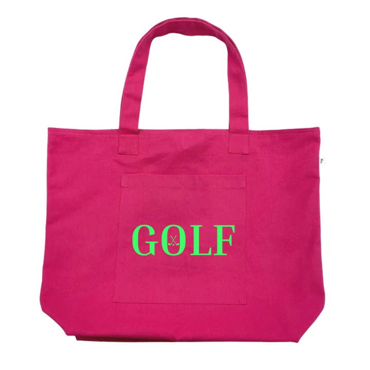 GOLF Tote - Rose Preppy avec Vert Néon pour la vente par Quilted Koala