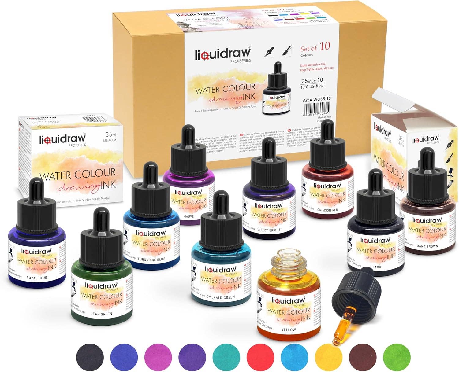 Liquidraw – wholesale Ink pad – Liquidraw Watercolour Drawing Ink Set of 10 Assorted Colours | 35ml Bottles with Ink Dropper | Water Colour Inks for Art2