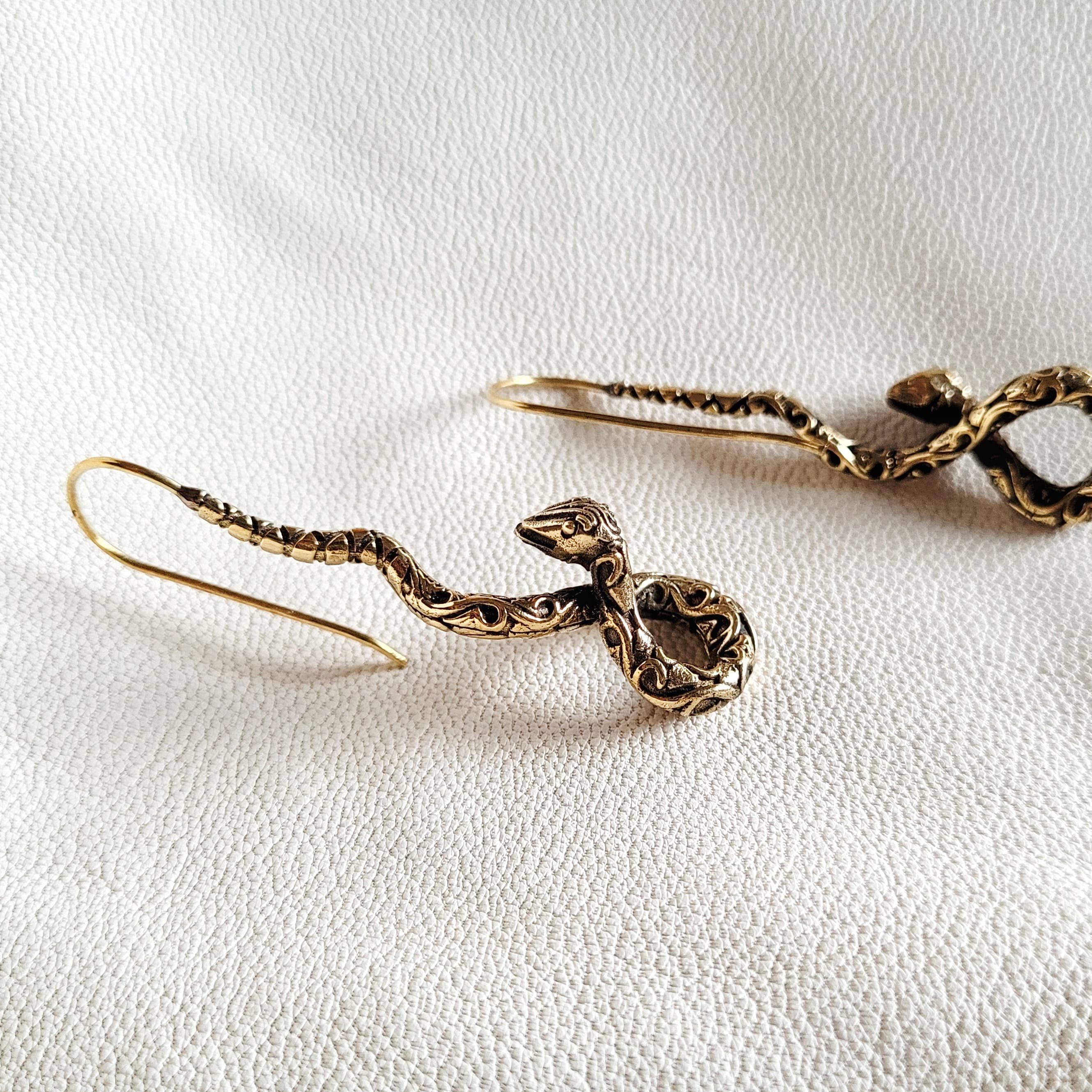 Bisjoux - Vente Boucles d'oreilles pendantes - Boucles d'oreilles en laiton faites à la main en forme de serpent en forme de serpent3