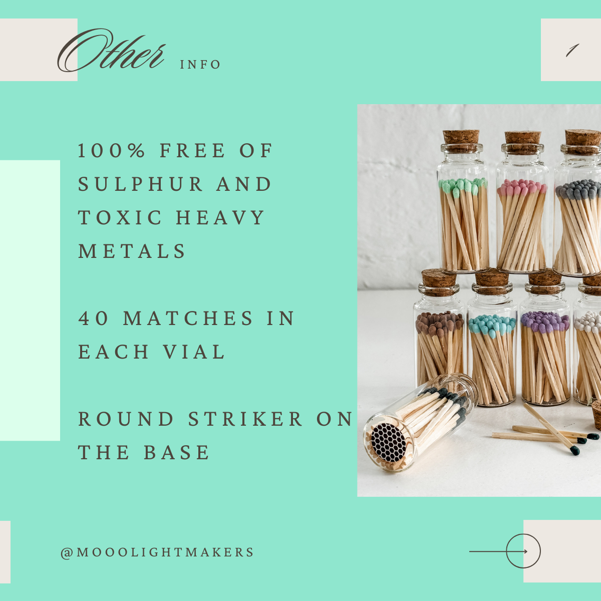 Moonlight Makers – wholesale Matches – Fancy Safety Matches Glass Vial - 8 Colors - 40 matches MV4015