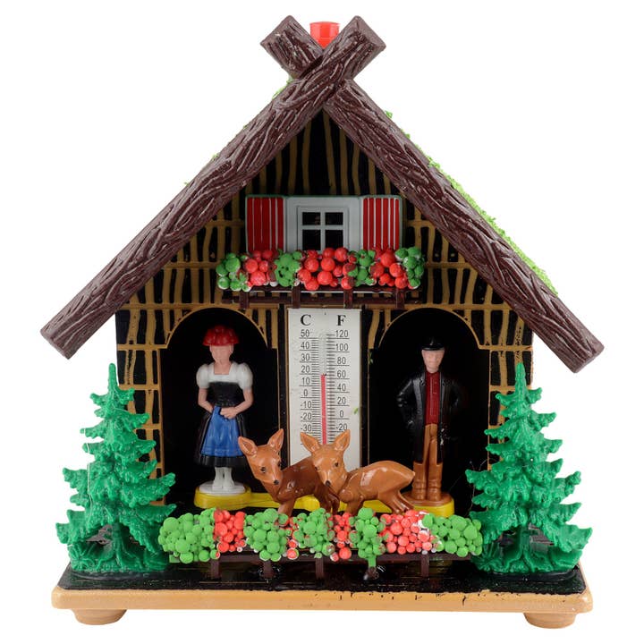 Tribal Trade GmbH - Wholesale Decorative Figurine - Wetterhaus thermometer Schwarzwald 04 grass roof with deer