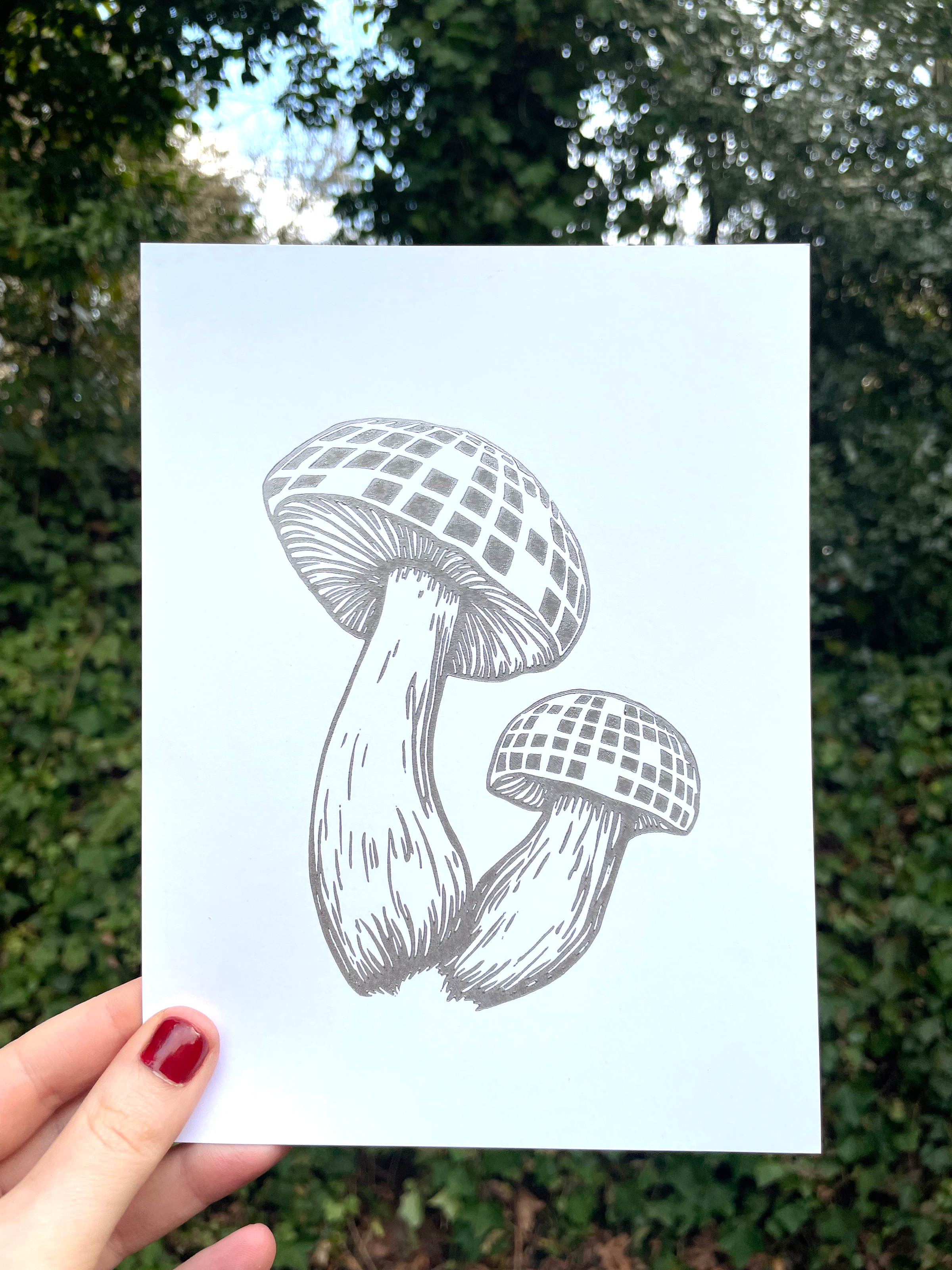 Augury Press – wholesale Konsttryck – Disco Mushroom Linocut-tryck0