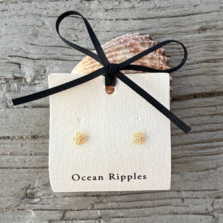 14ct Gold Plated Mini Hollow Flower Stud Earrings for wholesale by Ocean Ripples