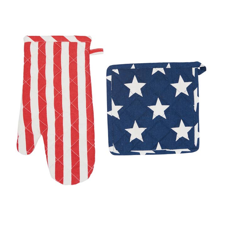 Patriotic Stars & Stripes Pot Holder & Oven Mitt Set for wholesale by C&F Home