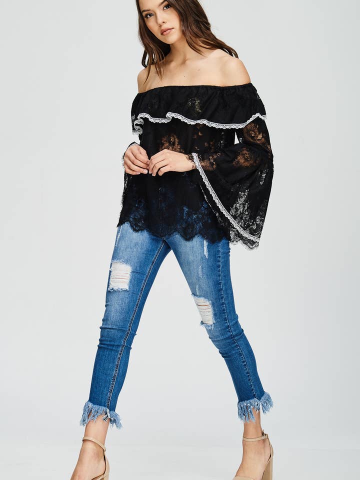 Lace Off Shoulder Top for wholesale by Ambi Design
