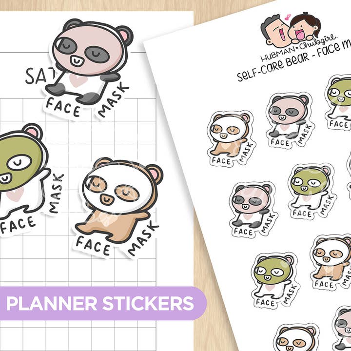 Bear Self-Care - Autocolantes Planner Máscara Rosto por atacado de hubmanchubgirl.