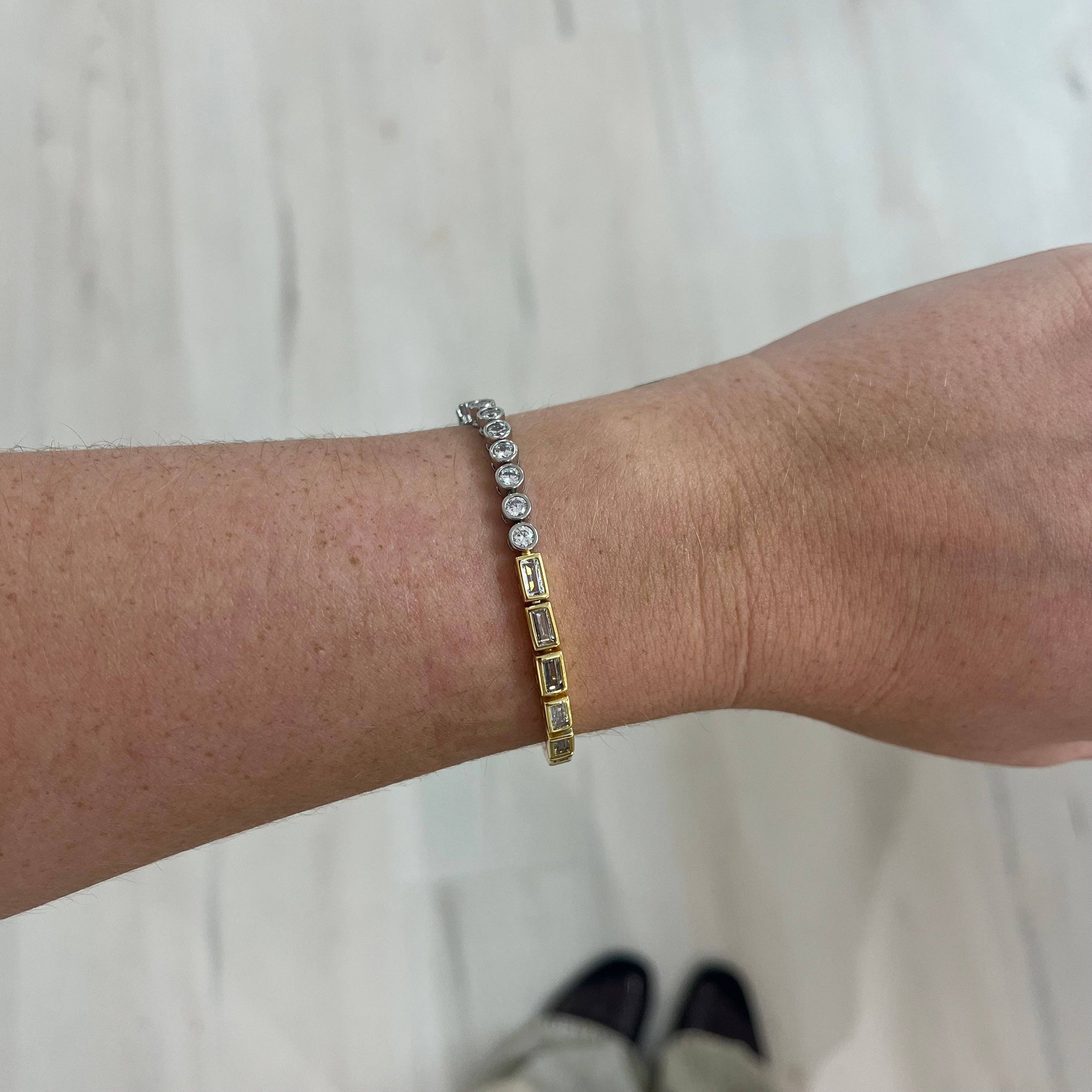 Sahira Jewelry Design - Vendita all'ingrosso Bracciali tennis - Bracciale tennis Adrian con lunetta bicolore1