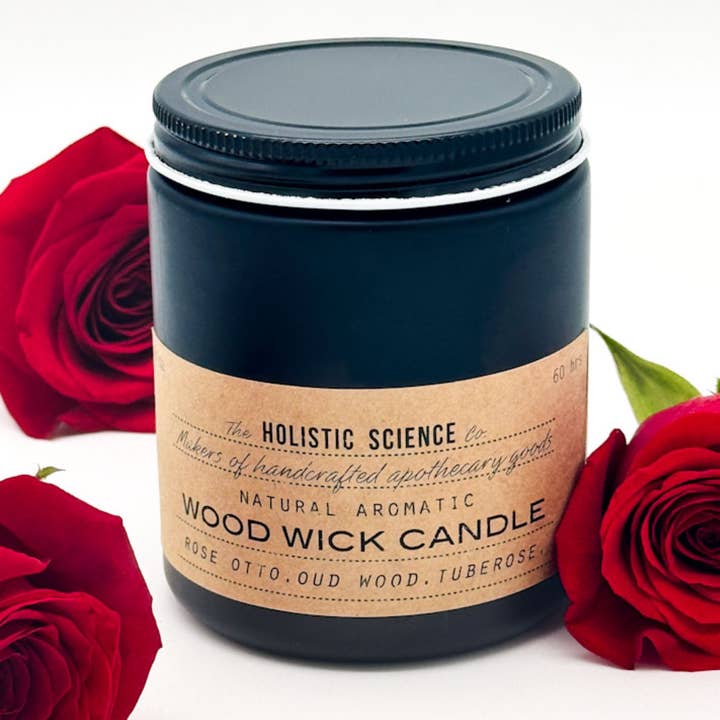 Aromatic Wood Wick Candle: Rose Otto. Oud Wood. Tuberose. for wholesale by The Holistic Science Co.®
