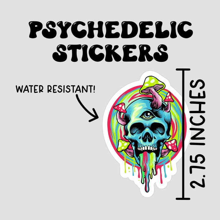 Psychedelic Skull Stickers for wholesale by Crafted By Rebecca B