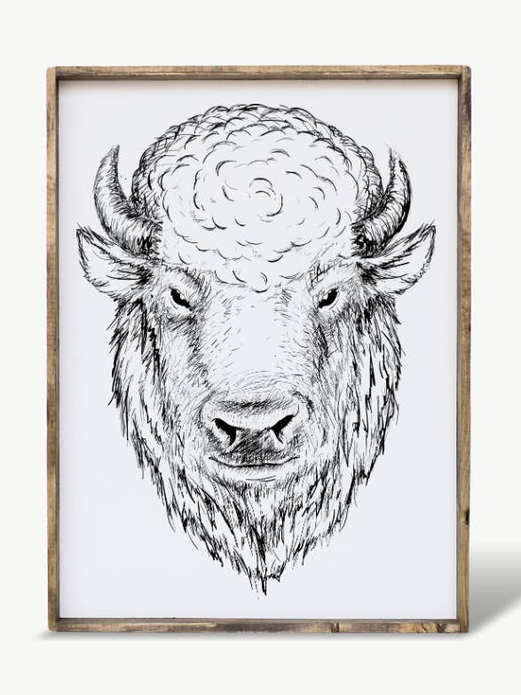 Bison Line Art Framed Print – Western Buffalo Wall Art for wholesale by Williamraedesigns