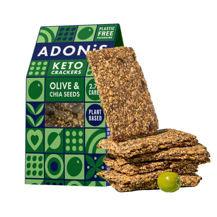 Keto Crackers - Semi di oliva e chia (10x60g) per la vendita all'ingrosso da parte di Adonis Foods Europe GmbH
