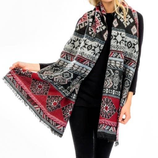 Cap Zone - Wholesale Scarf - Women's - Tribal Navajo Boho Over Sized Blanket Shawls Scarf