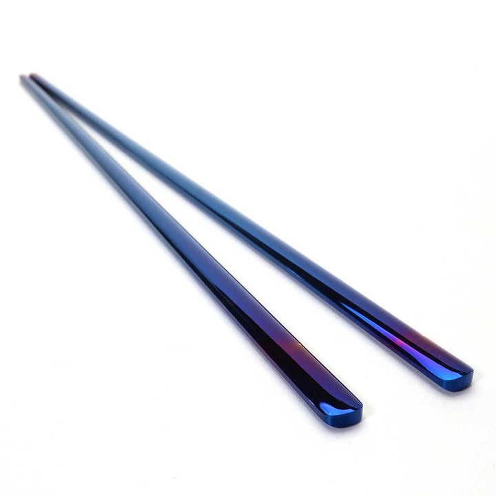 Wholesale Chopsticks - Wholesale Chopsticks - Flat Korean Stainless Steel Chopsticks Iridescent Blue