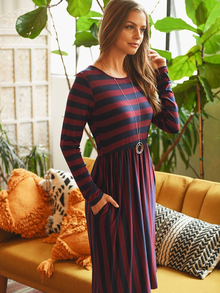 PPD10323 ABITO A MANICHE LUNGHE A RIGHE per la vendita all'ingrosso da parte di You & Me