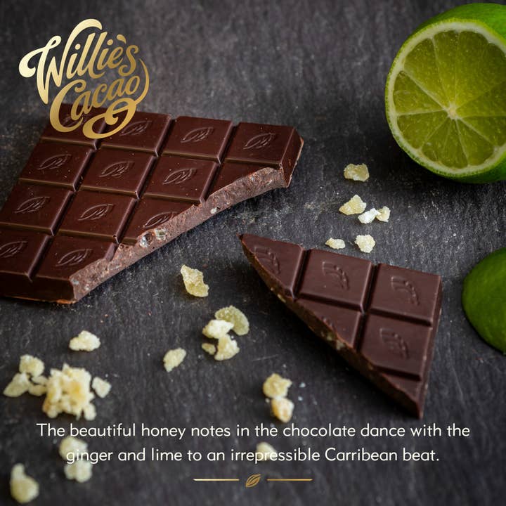 Willie's Cacao USA - Wholesale Chocolate Bar - Ginger Lime. Dark Chocolate bar w. Ginger & Lime. Vegan2