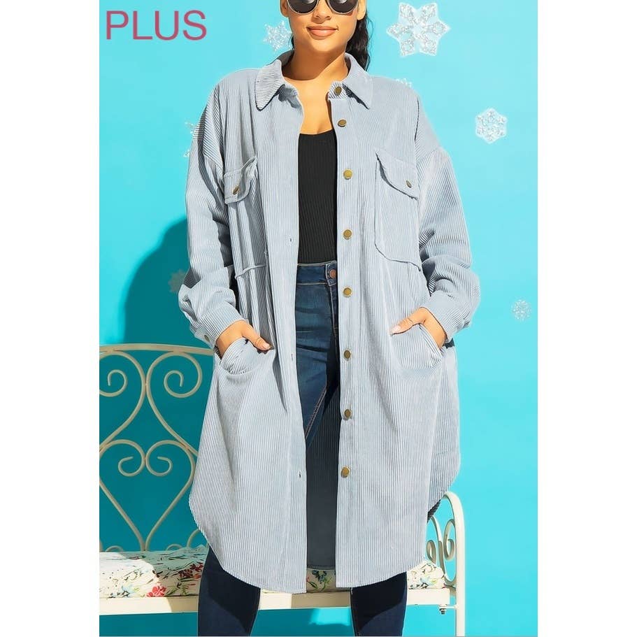 Coloring You - Wholesale Shirt Jacket/Shacket - Women's - PLUS CORDUROY BUTTON UP LONG SHACKET11