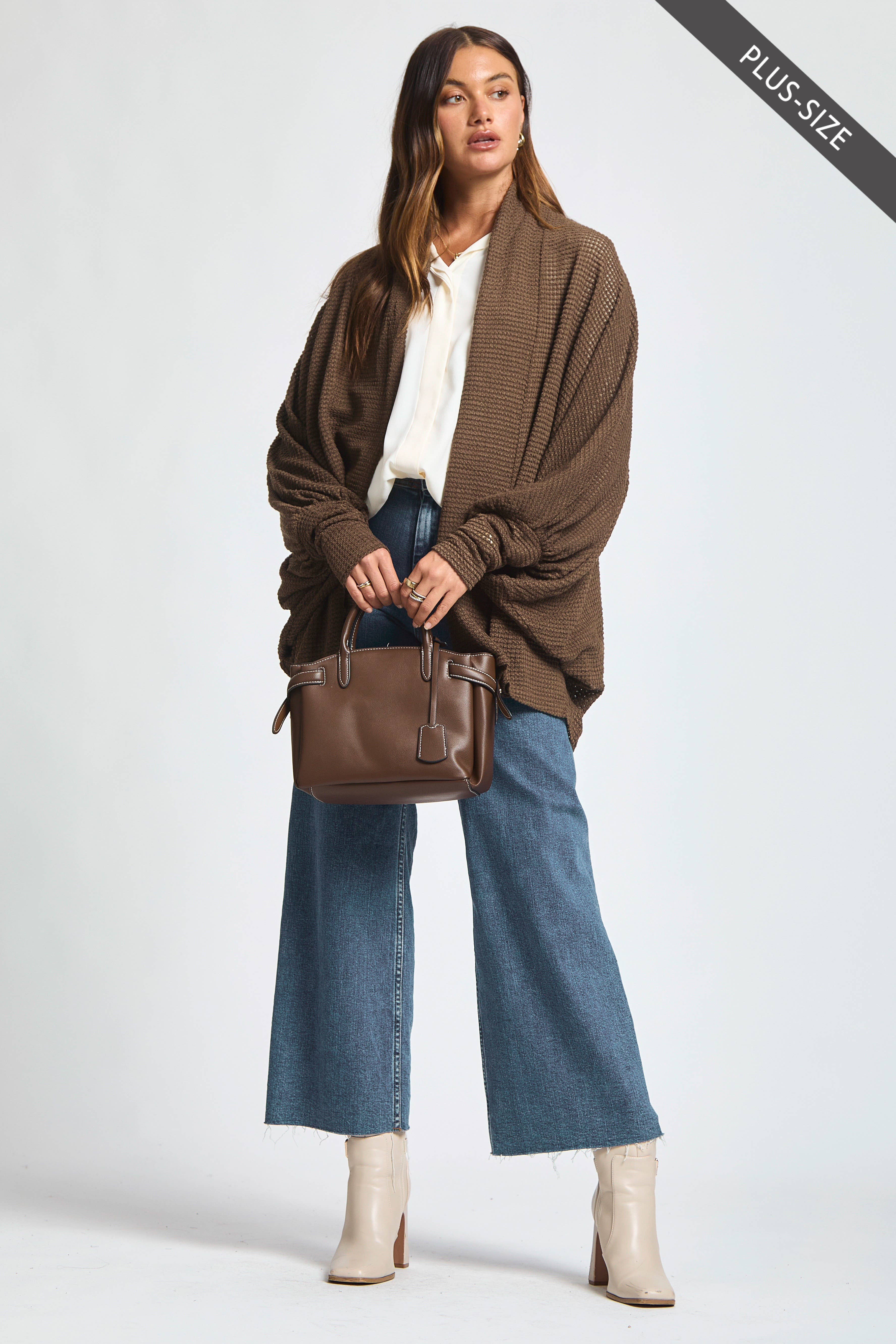 Dear Scarlett - Wholesale Cardigan - Women's - PLUS SIZE Crochet Knit Cardigan Batwing Sleeve10