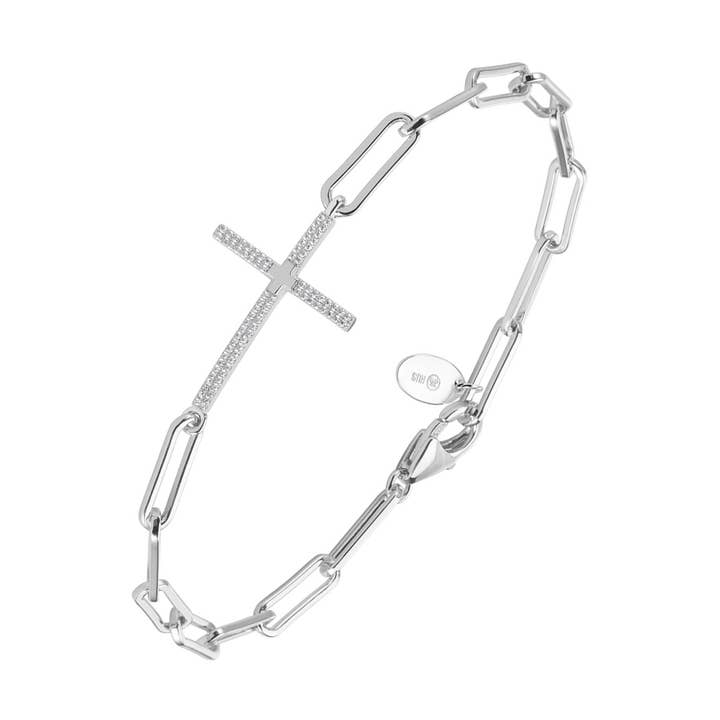 Bracciale a catena a croce in argento con pietra bianca @318 per la vendita all'ingrosso da parte di ORUS BIJOUX