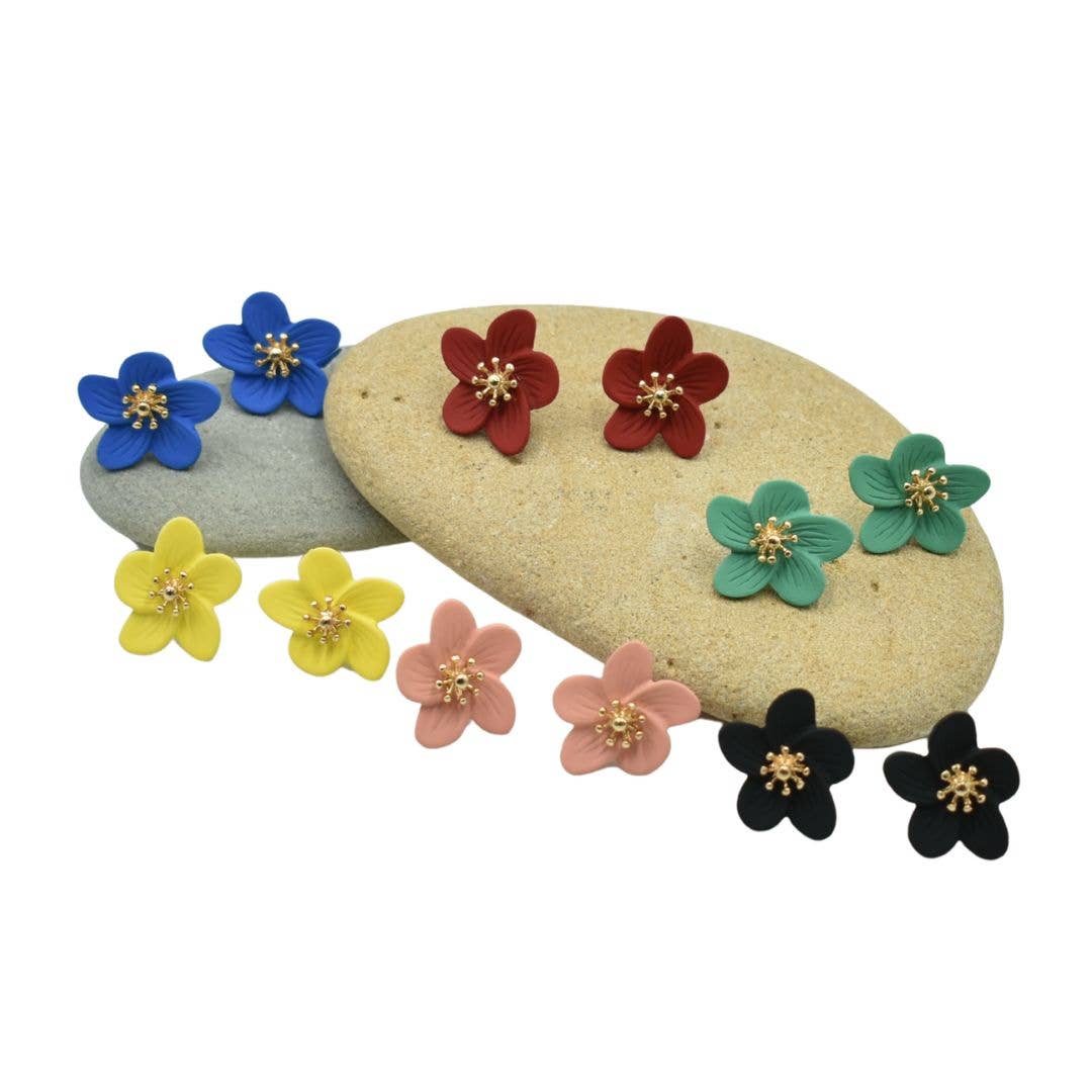 Taylor Hill Scarves & Co - Wholesale Stud/post earrings - THSE1072: Bright Teal: Flower Petals Earrings3