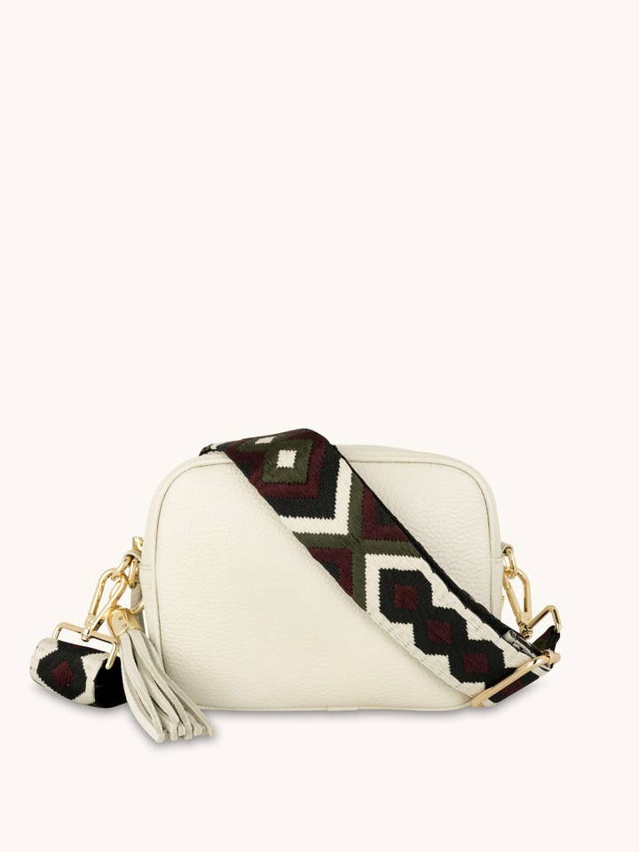 Stone Leather Crossbody Bag With Port & Olive Diamond Strap for wholesale by Apatchy London