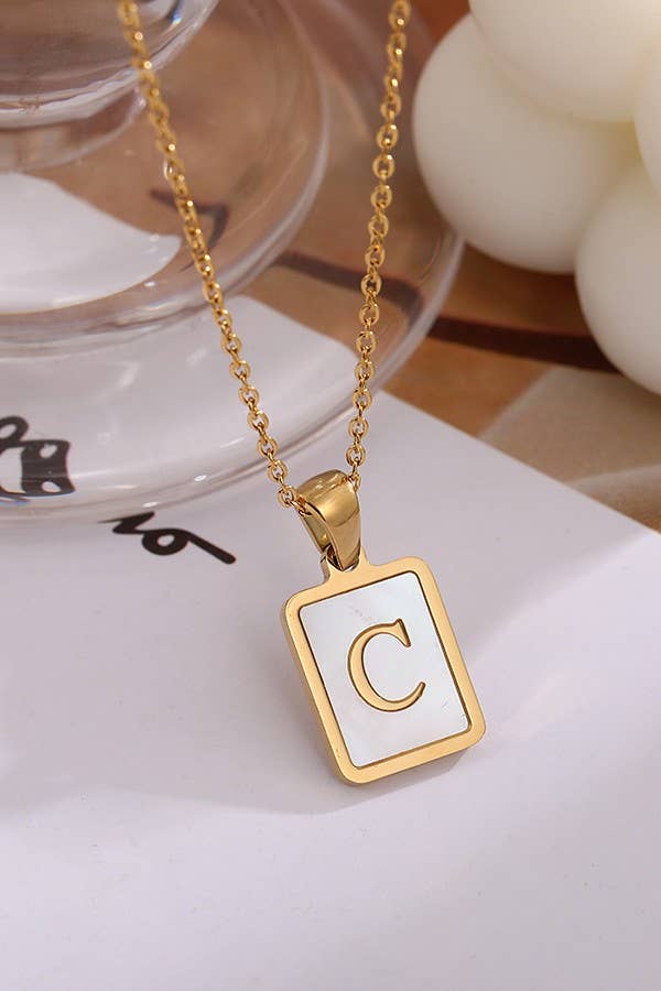 JOSSLYN by wall to wall - Wholesale Pendant/Charm Necklace - MOP  INITIAL STAINLESS STEEL TARNISH FREE NECKLACE | 40NK31416