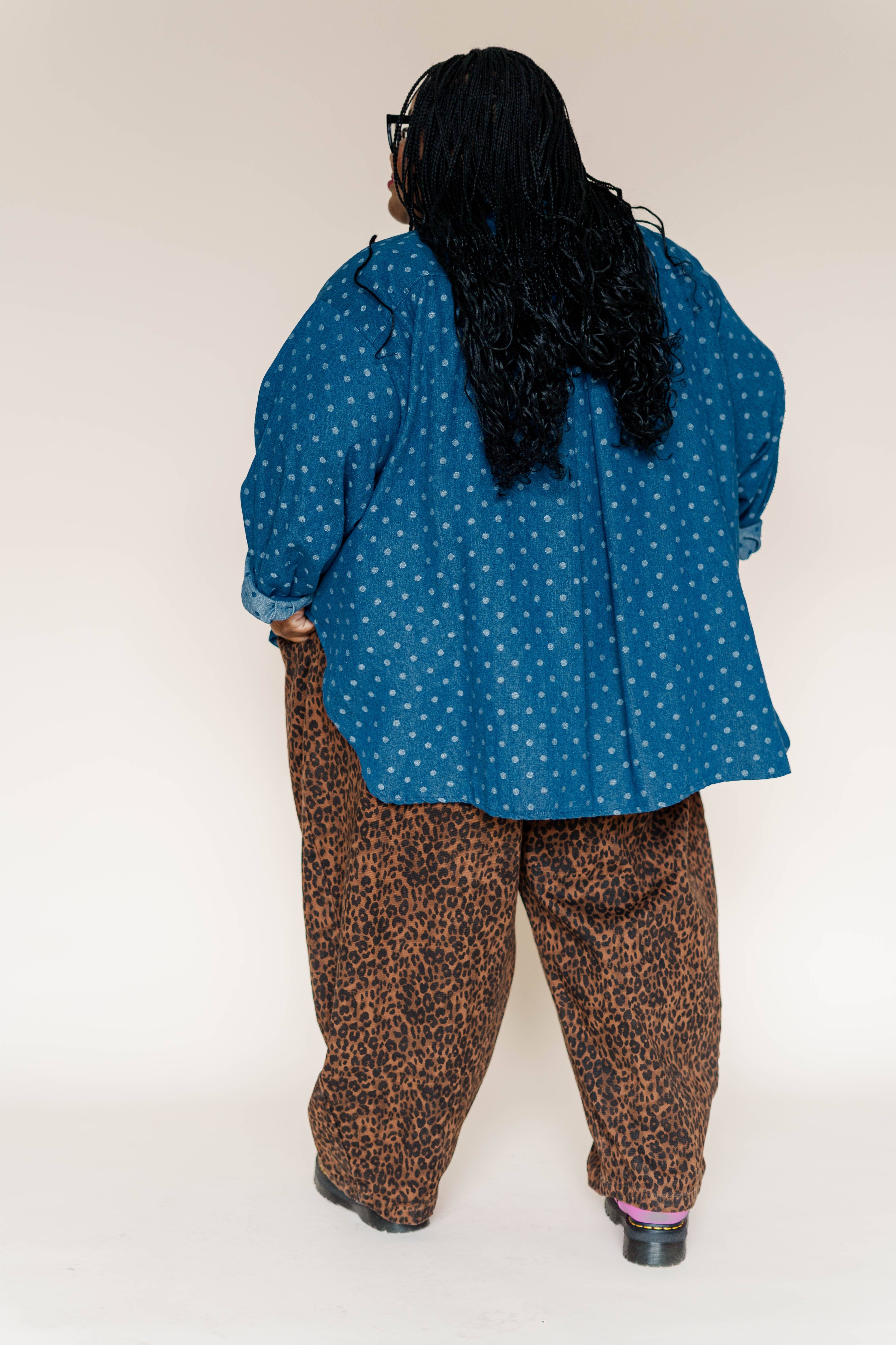 Nettle Studios - Wholesale Button Down Shirt - Women's - Size Inclusive Plus Size Polka Dot Denim Button Up Shirt5