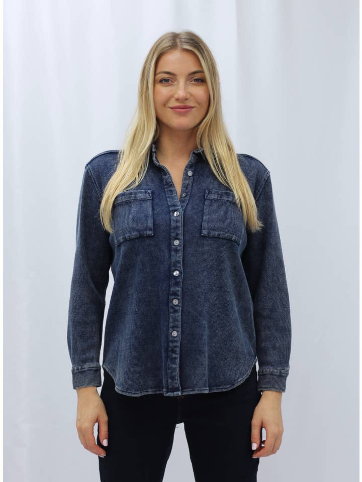 Given Kale - Wholesale Blouse - Women's - Indigo Luxe Knit Top