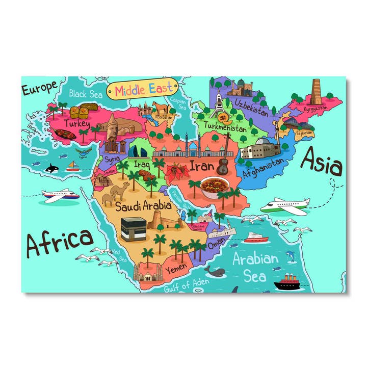 Middle East Children's Map, Acrylic Wall Art for wholesale by ART BLVD