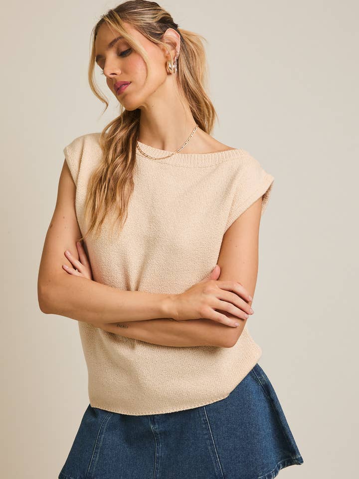 ASYMMETRICAL NECK LINE SLOUCHY KNIT TOP for wholesale by GILLI