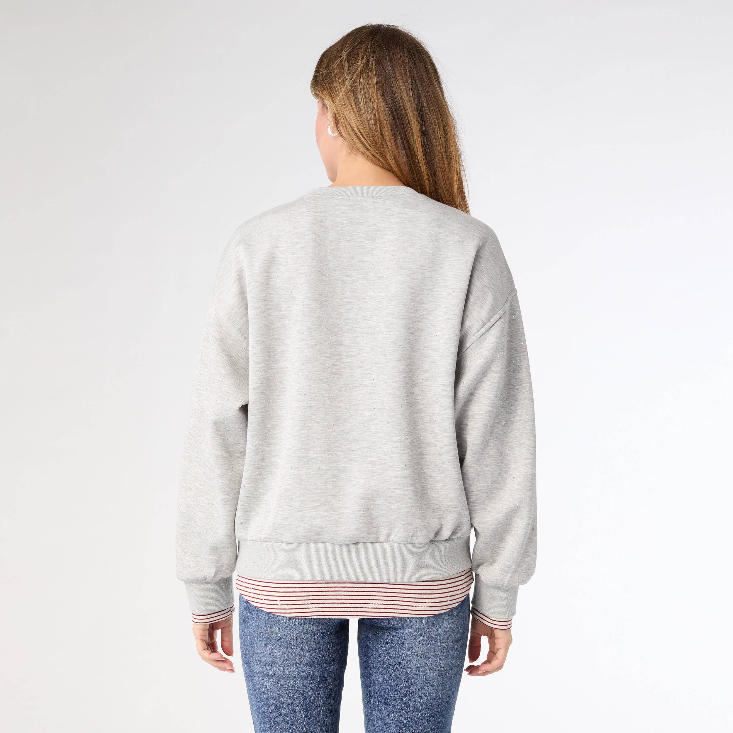Heather Grey Astoria Sparkle Sweatshirt with Stripe Trim for wholesale on Faire1