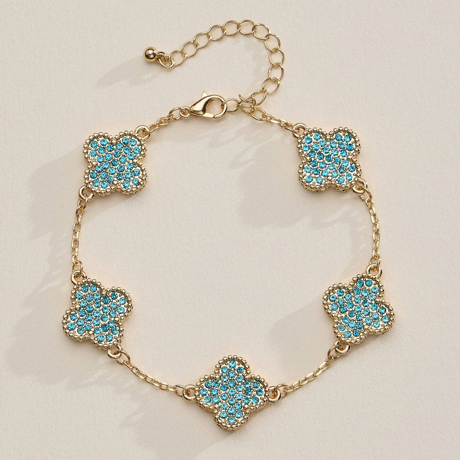 Frem - Wholesale Charm/Dangle Bracelet - Gold Chain Bracelet with Crystal Flower Charms10
