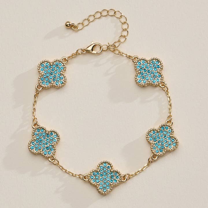Frem - Wholesale Charm/Dangle Bracelet - Gold Chain Bracelet with Crystal Flower Charms10
