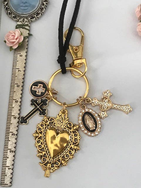 Miss DJ Angel - Wholesale Keychain - Women's - Virgin Mary keychain with sacred heart and cross, gift for virgin mother, miraculous medal virgin charm, ex-voto keychain5