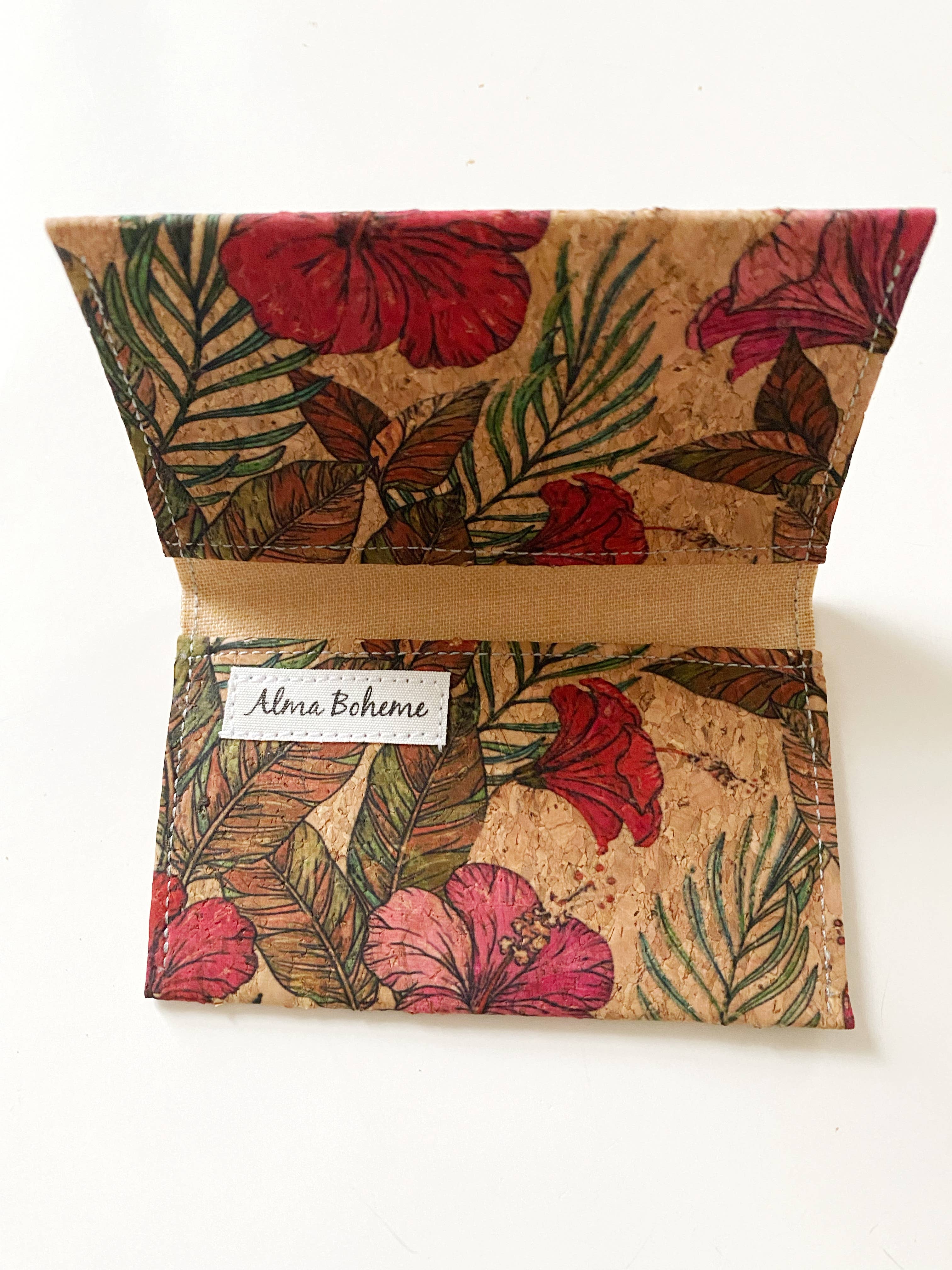 Alma Boheme Handmade - Vente Portefeuille – femme - Portefeuille pliant en liège avec motifs nature - Porte-cartes2