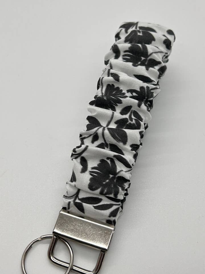 Black Floral Scrunchie Wristlet for wholesale by Sidekick Keychain Supply