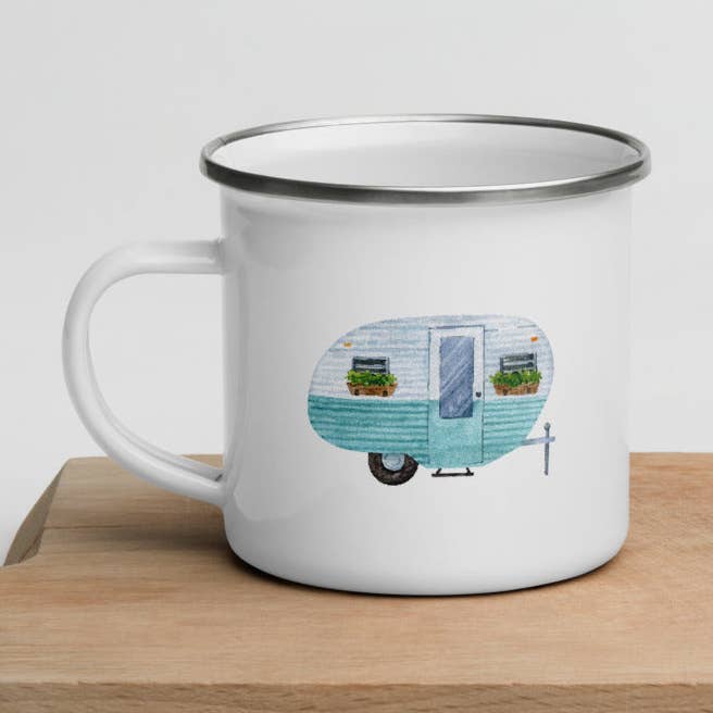Let the Good Times Roll Caravan Enamel Mug for wholesale by buttihondo.